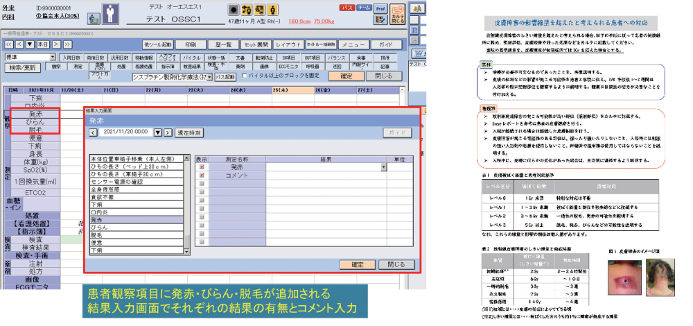 図4　血管造影検査後の患者説明書 図5　HISの看護記録に観察セットメニューで選択可能